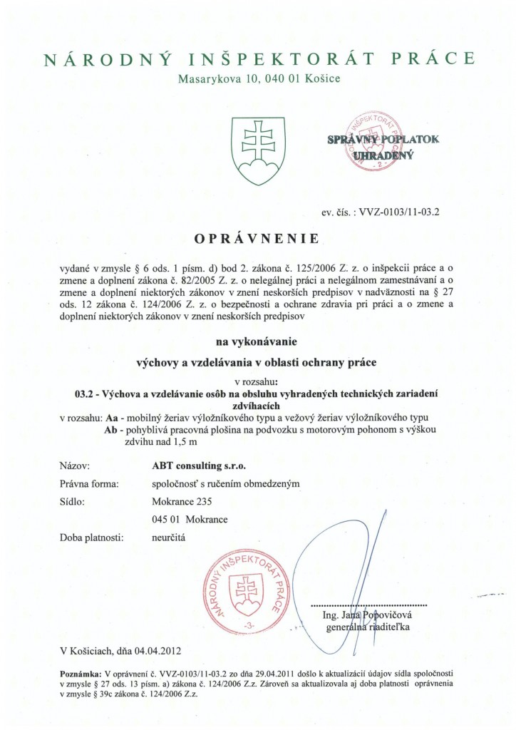 Inšpektorát práce 03.2 (VTZ)
