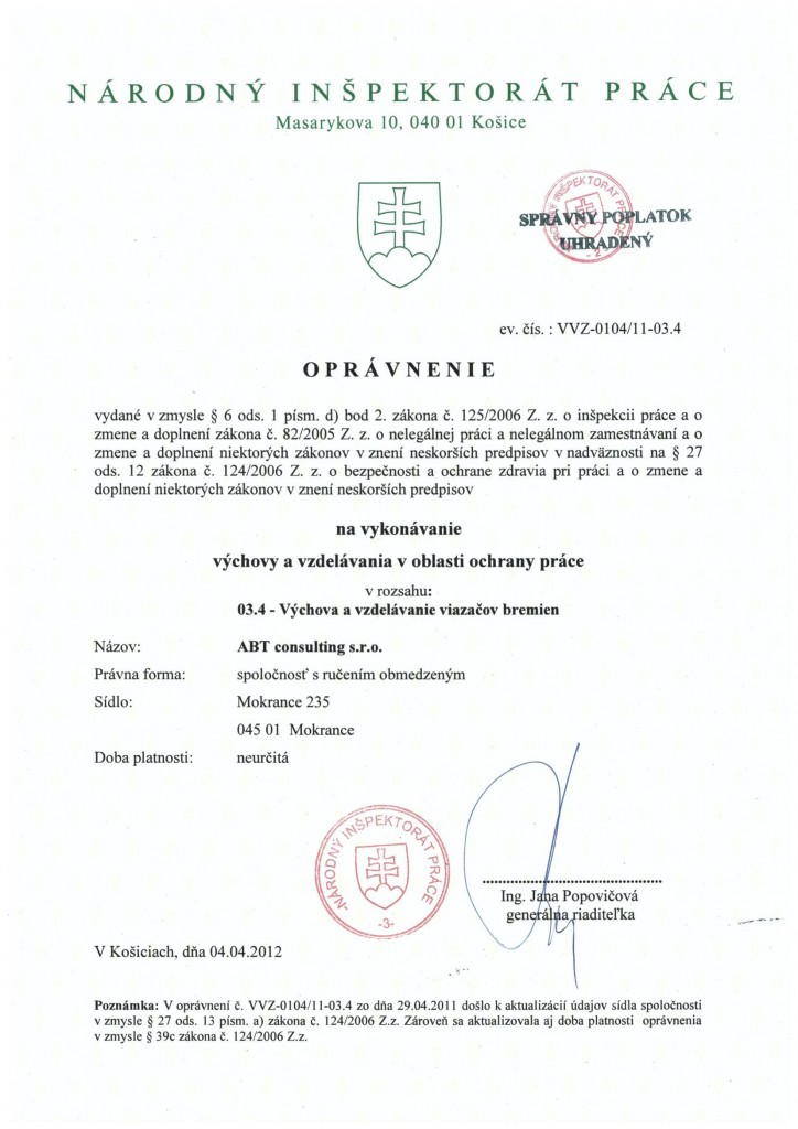 Inšpektorát práce 03.4 (viazač bremien)